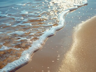 Obraz premium A detailed view of a wave breaking on the shore, great for travel or nature-themed projects