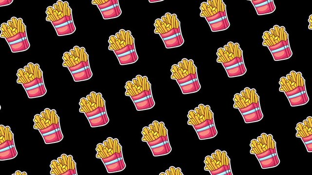 French Fries Icon Pattern Animated Background. Pattern Background. French Fries Pattern. Food Pattern