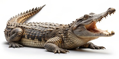 Fototapeta premium Realistic crocodile facing right, mouth closed, all four legs on ground , crocodile, reptile, predator, wildlife, animal