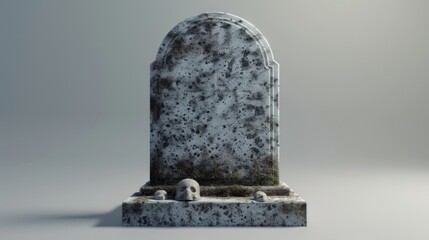 Weathered Gravestone With Skulls in a Studio Setting