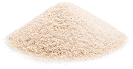 Cassava flour pile or manioc flour pile isolated on white background. File contains clipping path.