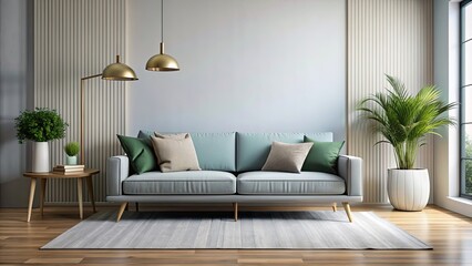 Modern living room with a stylish sofa , contemporary, interior design, comfortable, minimalist, elegant, furnishings, cozy