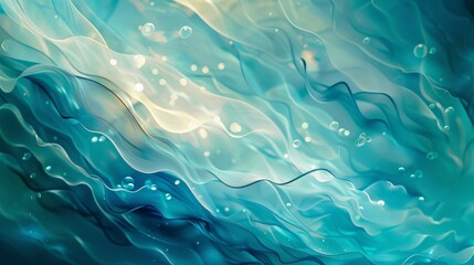 Obraz premium Deep sea blue and aquamarine backdrop with wave patterns and luminous orbs