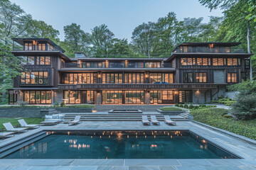 Luxury mansion with pool and large windows