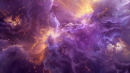 Celestial purple and gold backdrop with swirling shapes and starbursts