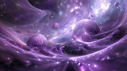 Abstract wallpaper with cosmic violet and silver showcasing swirling shapes