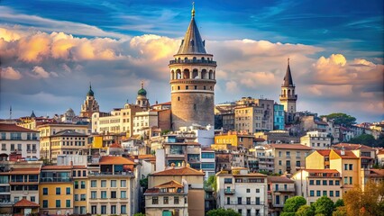 Fototapeta premium Iconic Galata Tower in Istanbul, Turkey , landmark, historical, iconic, architecture, tourist attraction