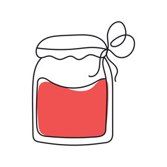 Glass jar of jam drawn with a continuous line. jar of jam with an endless line drawn by hand