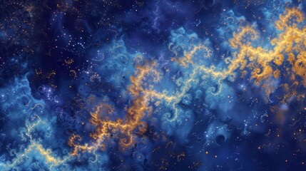 Fototapeta premium Captivating wallpaper featuring indigo and gold fractal-like patterns