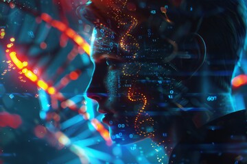 Abstract genes illustration, genetics science background Generative Ai