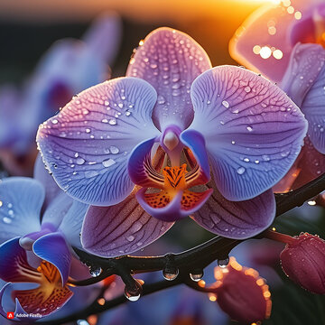 Purple orchid with moisture on.