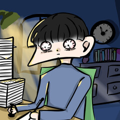 A man who works until late at night.