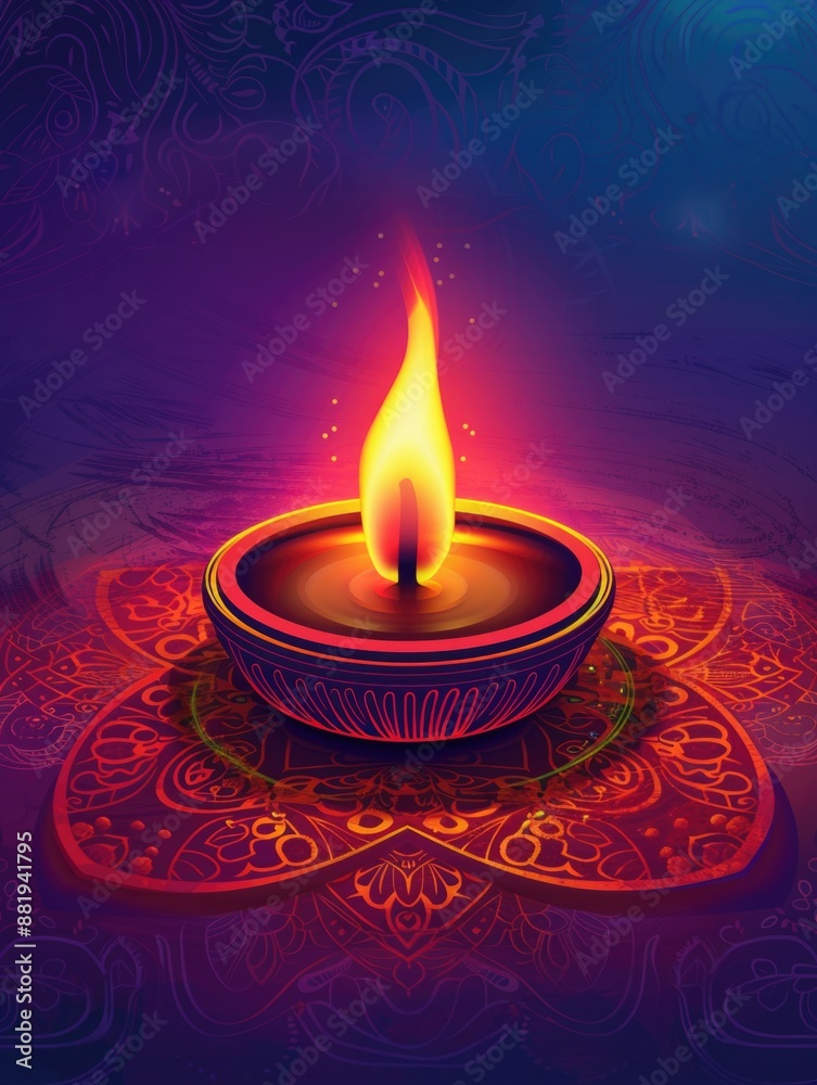 Sticker candle on colorful background