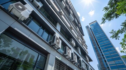 Modern Office Building Exterior with Air Conditioning Units