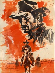 Vintage classic western movie poster. Retro movie poster about cowboys.