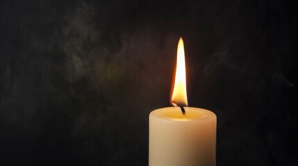 A Single Candle Burning With Smoke Against a Black Background