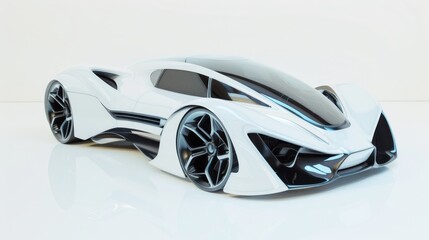 Fototapeta premium Futuristic White Car Model with Sharp Angular Lines and Reflective Surfaces on Clean Background