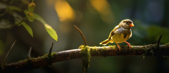 Fototapeta premium A Bird Perched on a Branch in Sunlight