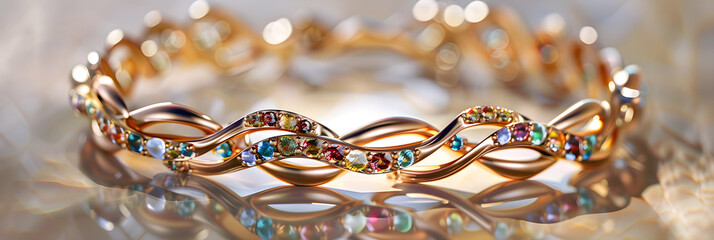Elegant Multicolored Gemstone Bracelet on Neutral Background with Exquisite Craftsmanship