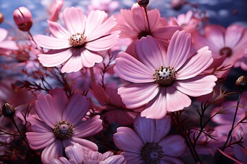 Delicate Pink Cosmos Flowers in Soft Lighting