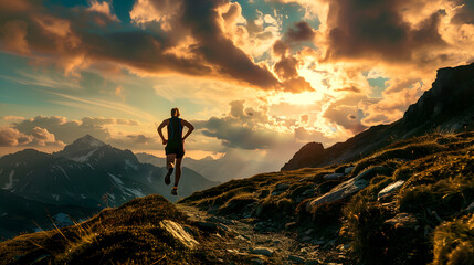 Fototapeta premium Trail Running through Majestic Mountain Scenery