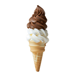 Ice cream cone with two scoops, one white and the other chocolate brown.