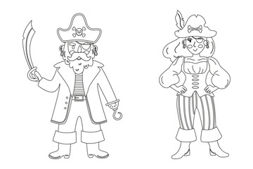 Pirate and female pirate characters outline