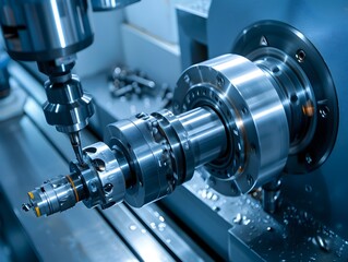 Fototapeta premium Mesmerizing Motion of CNC Mill Skillfully Machining Injection Mold Part in Modern Industrial Production