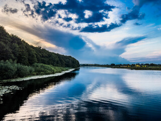 Photo of a lake view with sunset