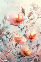 Enchanting Morning Glory - Soft Pastel Flowers in Magical Sunrise Illustration