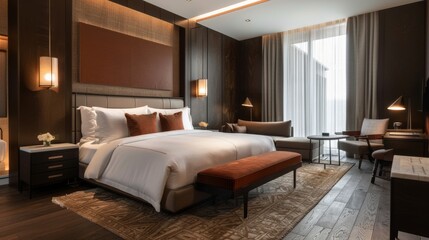 Luxurious Hotel Bedroom with Large Bed and Window View