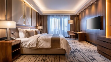 Modern Hotel Suite with Luxurious Bed and Elegant Decor