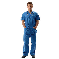 Fototapeta premium Full length portrait of medical doctor with stethoscope. Transparent background or PNG file