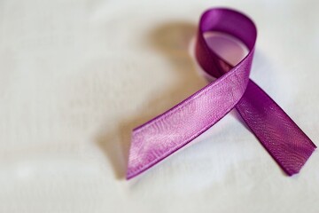 Purple cancer awareness ribbon on white background Generative Ai
