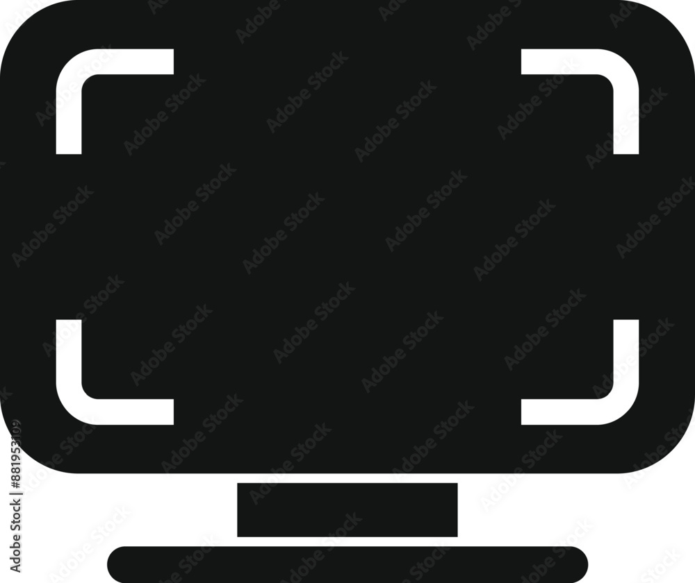 Poster black and white icon of a computer monitor displaying crop marks