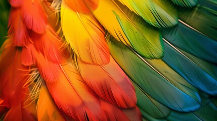 Fototapeta premium Close-up photo of colorful feather background with yellow tips.