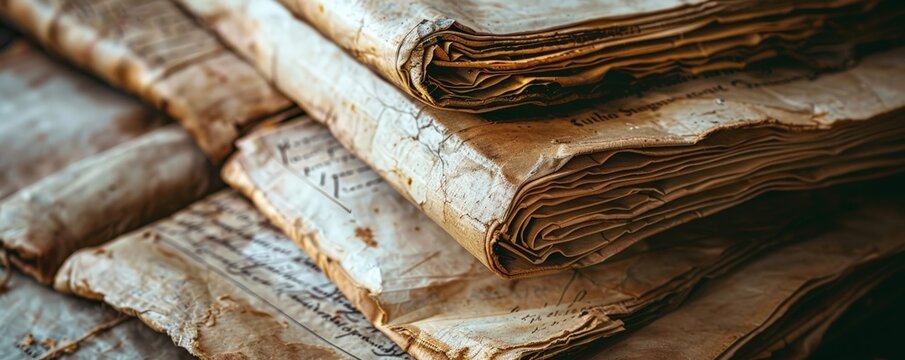 Stack of aged, rolled parchment paper.