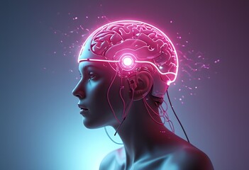 Obraz premium Human Mind Illuminated: A Dazzling Neon Brain in 3D