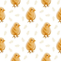 Seamless pattern with cute little chickens illustrations, chickens pattern, chickens fabric design, little chickens drawing