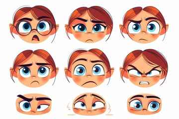 Cartoon Girl Facial Expressions Set