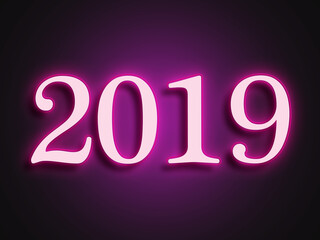 Pink glowing Neon light text effect of number 2019.
