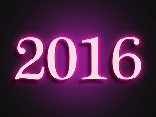 Pink glowing Neon light text effect of number 2016.