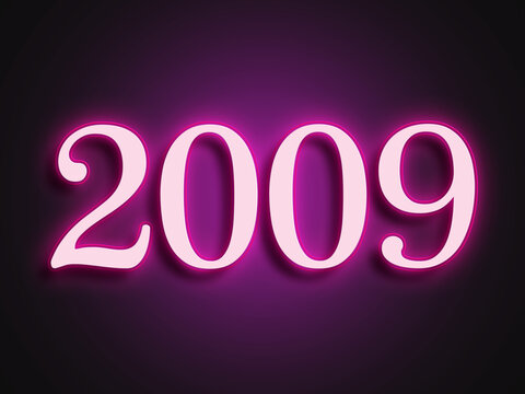 Pink glowing Neon light text effect of number 2009.