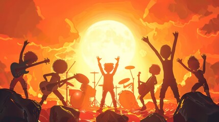 Fototapeta premium Silhouette of Stick Characters Rock band musican
