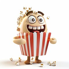 Cartoon character with a popcorn on a white background