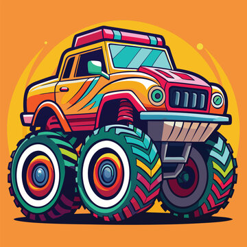  Featuring a colorful design of a Monster Truck, Colorful vector, Zeep Car Vector art illustration, Car Icon 