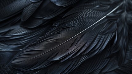 Fototapeta premium Photo of a beautiful dark black feather with a light abstract background.