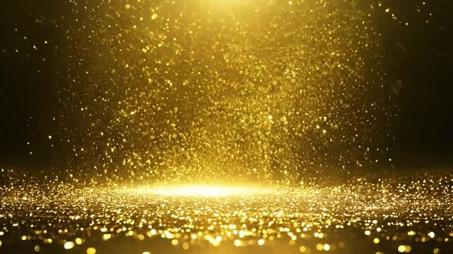 A gold background with a lot of glitter. The glitter is scattered all over the background, giving it a shiny and festive appearance. Concept of celebration and joy