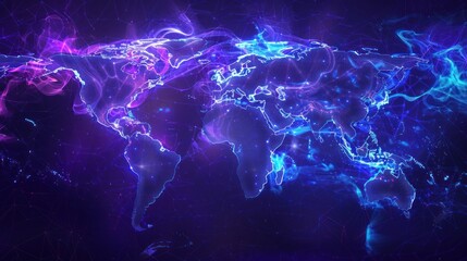Global Network Map with Glowing Blue and Pink Trails