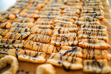 Batch of Delicious Shortbread Biscuits with Choclate Decoration